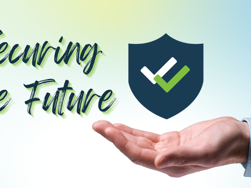 A hand held palm up under text reading Securing the Future.