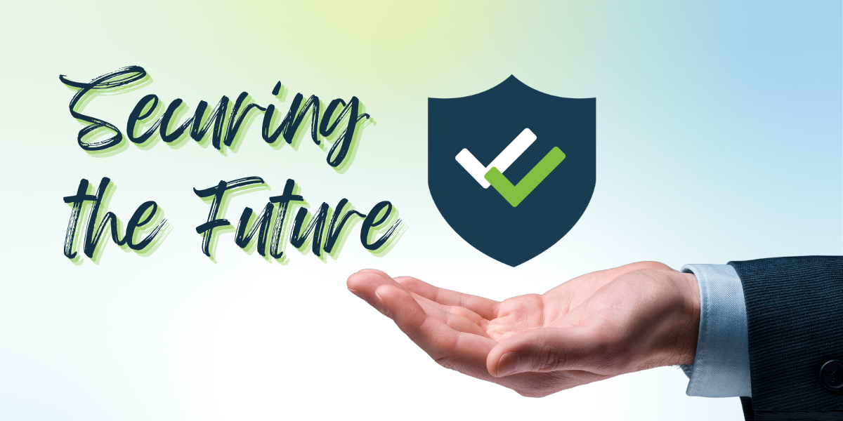 A hand held palm up under text reading Securing the Future.